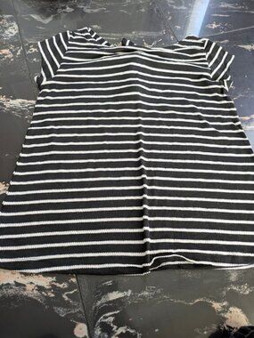 Vintage LOFT Black White Striped Short Sleeve Tie Back Top Size M